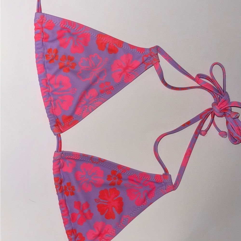 Kulani Kini Floral Bikini Top in Pink and Purple